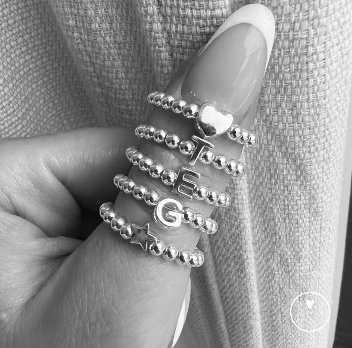 Sterling Silver Beaded Initial Ring