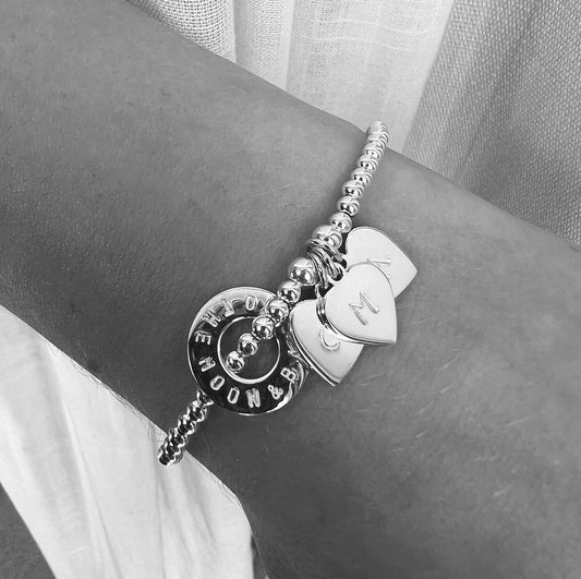 Beaded washer & heart bracelet (3 hearts)